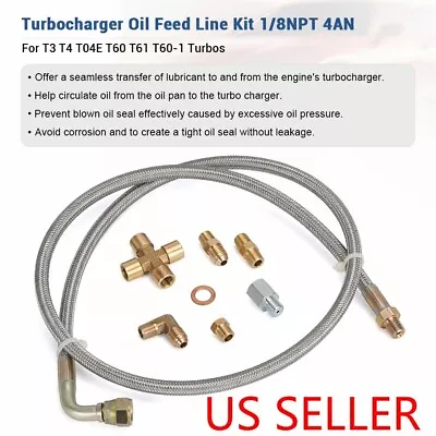 41  Turbo 90 Degree Oil Feed Line Kit T3 T4 T04e T70 T60 Gt45 Gt35 1/8 Npt -4an • $15.26