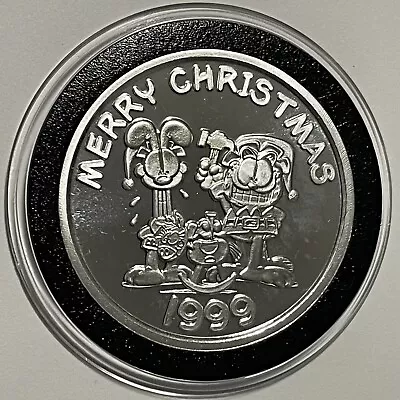 Merry Christmas Garfield Cat Holiday Coin 1 Troy Oz .999 Fine Silver Round Medal • $62