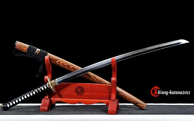 Tiger&Bamboo Clay Tempered T10 Katana Natural Rosewood Japanese Samurai Sword • $150