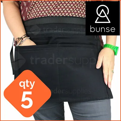 5 X BUNSE 6 Pocket Black Denim Market Trader Money Bag Cash Belt Pocket Pouch • £80.99