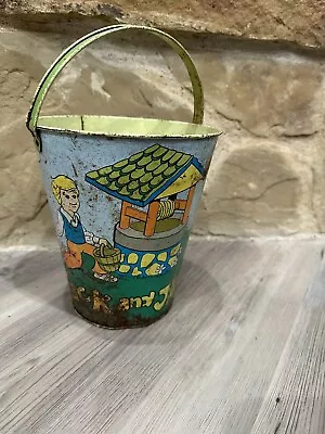 Tin Toy Ohio Art 50's Vintage Jack And Jill Metal Bucket Beach Sand Pail Yellow • $24.99