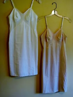Pair Of 2 Vintage Vanity Fair Tailored Full Slip Petticoat Beige & White 6 Petit • $11.99