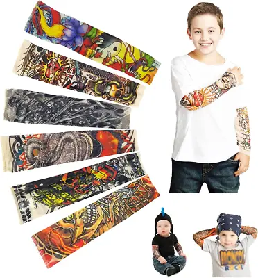 Temporary Tattoo Sleeves For Kids Fake Slip On Arm Sunscreen Sleeves 6Pcs • $12.44