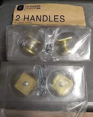 B&Q 2 Sets Of 2 Gold Brass Kitchen Cupboard Door Knobs Handles • £12