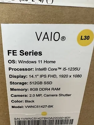 $579 • Buy Sony Vaio 14  FHD I5-1235U 4.40GHz 512GB SSD 8GB RAM Backlit KB WIN11