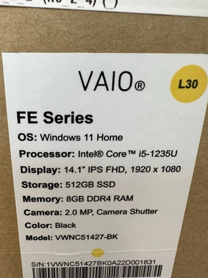 $579 • Buy Sony Vaio 14  FHD I5-1235U 4.40GHz 512GB SSD 8GB RAM Backlit KB WIN11