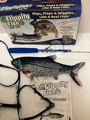Flippity Fish Motion Activated Rechargeable Cat Toy & Pole + Leash Harness • $8.99