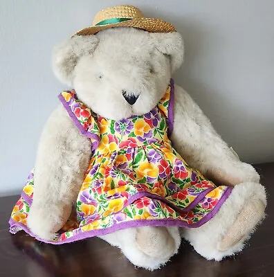 Vintage Vermont Teddy Bear  Flowered Sundress & Hat Jointed 16  W/Tags 1993 VGC! • $19.95