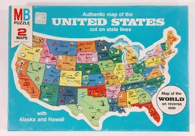 Vintage MILTON BRADLEY United States & World JIGSAW PUZZLE Two Sided 20  X 14  • $12.95