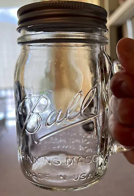 Ball Drinking Mason Jar With Handle & Lid 16oz Made In USA Thick Quality Glass • $5