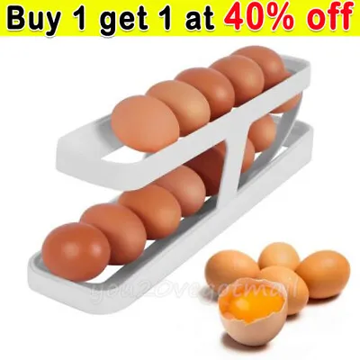 £6.83 • Buy Refrigerator Egg Dispenser Rolldown Auto-Rolling Egg Holder 2 Tier Storage Rack-