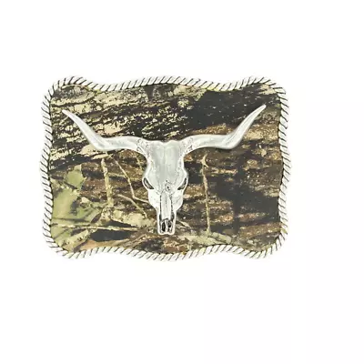 Nocona Mens Camo Longhorn Skull Rectangle Belt Buckle 37964 • $22.50