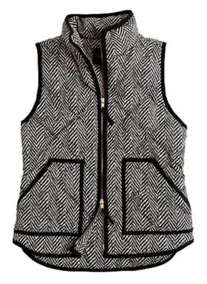 J Crew Jacket Womens XS Beige Herringbone Quilted Zip Puffer Vest Equestrian • $21.99