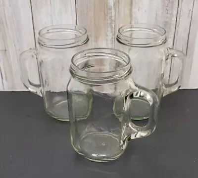 Estate Mason Jar Classic Clear Drinking Mugs Cups Jars W Handles 12 Ounces Set 3 • $17.95