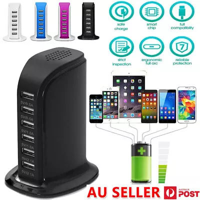 $17.23 • Buy 6 Port Charging Station USB Desktop Charger Rapid Tower Power Adapter Wall HUB