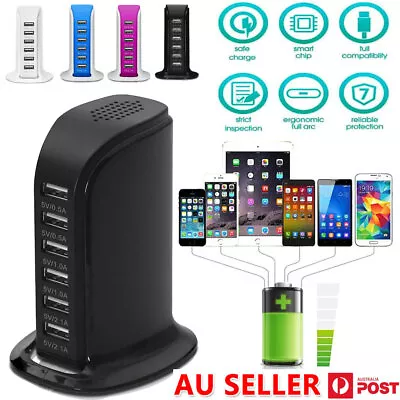 6 Port Charging Station USB Desktop Charger Rapid Tower Power Adapter Wall HUB • $17.23