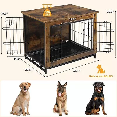 Dog Crate Furniture End Table Wooden Dog Cage Dog Kennel Indoor W/ Tray & Doors • $176.99