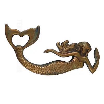 Mermaid Beer Bottle Opener Hand Held Aged Brass Metal Patina Look Nautical Decor • $19.95