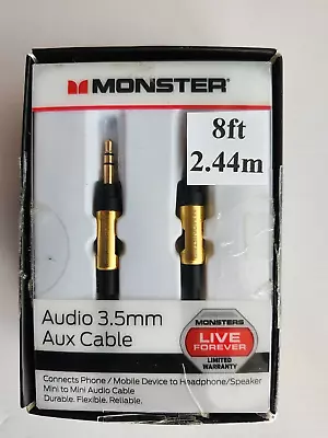 Monster 8ft/2.4m Audio 3.5 Aux Cable GOLD Contacts HD Audio • $11.99