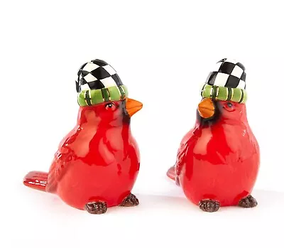 NEW MacKenzie Childs Adorable NIGHT CAP CARDINALS SALT & PEPPER SHAKERS Gift Box • $72