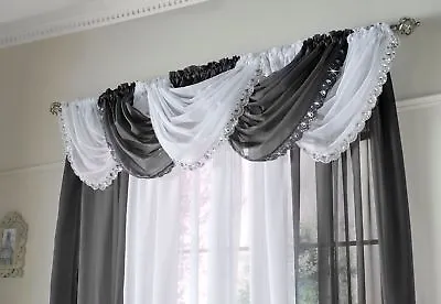 £7.45 • Buy  Crystal Silver Sequin Sparkles Jewelled Gems Trim Black Voile Net Curtain Swag