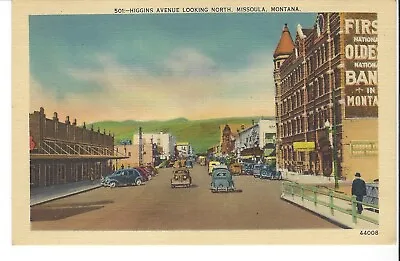 POSTCARD MISSOULA MONTANA HIGGINS AVENUE LOOKING NORTH Bank Mercantile • $4.25