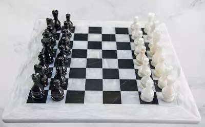 JT Handmade White And Black Weighted Full Marble Chess Game Set - 15 Inches • $105