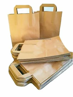 BROWN Kraft PAPER Carrier BAGS With HANDLES Gifts Craft Carrier Bags - All SIZES • £7.49