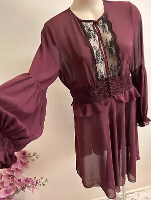 $32 • Buy Review Australia Dress Size 14 Burgundy Black Lace Sheer
