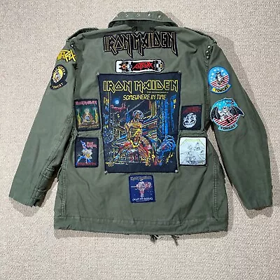 VINTAGE M65 Jacket Mens Medium Iron Maiden 1986 Anthrax Rare Patches Metallica • $246.62