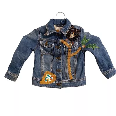 J Crew Crew Cuts Girl’s Denim Jacket Embroidered Design Owl Frog • $35