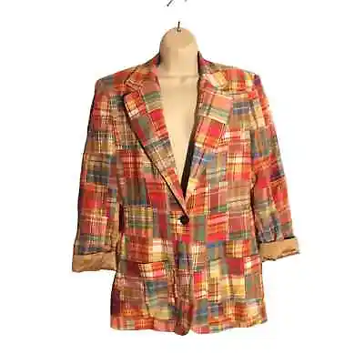 Vintage 80's Madras Blazer Bergdorf Goodman Sz 10  • $65