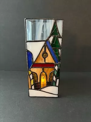 $24.90 • Buy Stained Glass Winter Scene Studio Nova Candle Cover Hurricane 8”H