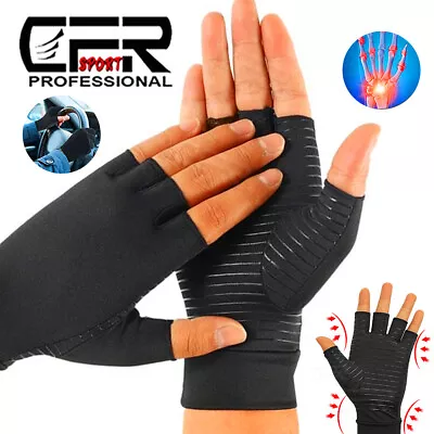 Pair Copper Arthritis Compression Gloves Carpal Tunnel Hand Wrist Brace Support • $11.71