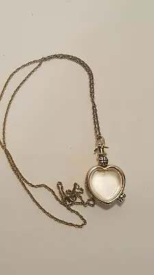 Gold Tone Heart Magnifying Glass Sliding Locket Pendant Necklace Magnetic Close • $44.99
