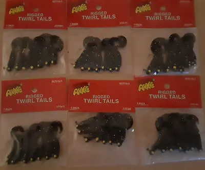 Arkie Rigged Twirl Tails Grub 1/16 Oz Panfish Jig Lot 6 Pack Black • $9.99