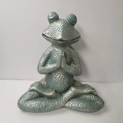 Meditating Yoga Frog Garden Statue - Green With Silver Accents 14.5 Inch • $25