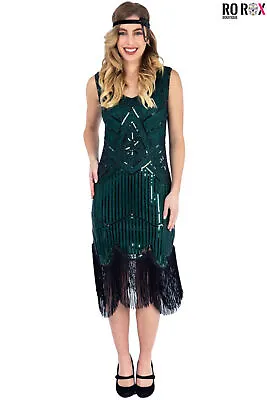 1920's Dress Flapper Great Gatsby Costume Cocktail Party Sequin Fringe AU • $37.04