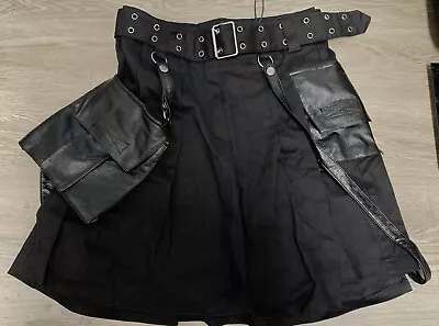 UNISEX XXS XS Club Exx Roamer's Relic Cargo Kilt Faux Leather Skirt • $45