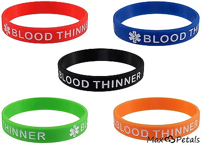 5 Pack - BLOOD THINNER Silicone Medical Alert Bracelets Safety • $11.95