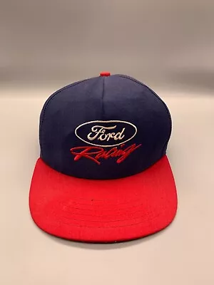 VINTAGE Ford Racing Hat Cap Snap Back Blue Red Script Made In The USA Adult 90s • $27.99