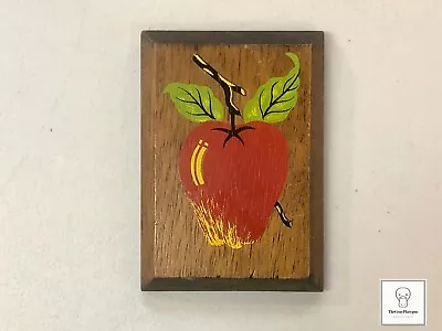 Vintage Hand Painted On Wood Apple Fruit Plaque / Brown / Red / 4.75  X 3.25” • $7.99