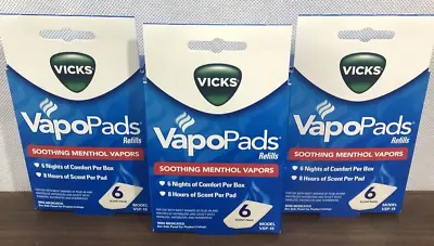 Vicks VapoPads Refill Pads VSP-19 Menthol Vapor 6ct Box ( 3 Pack ) • $14.99