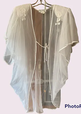 Val Mode Sheer Robe Lace Medium Ivory White Bridal Lingerie Vintage • $10