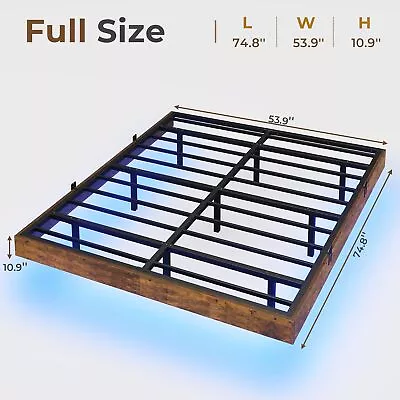 Full/Queen/King Size Floating Platform Bed Frame Steel Slat + Rustic Brown Wood • $129.99