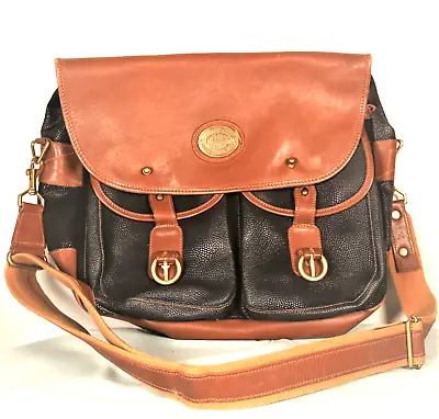 Mark Cross Vintage Country Satchel Bag Crossbody Luggage Black PebbleBrown Strap • $175.49