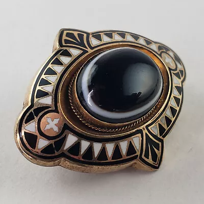 Victorian Scottish Bullseye Banded Agate Brooch Pin Mourning Gold Filled [7733]  • $750