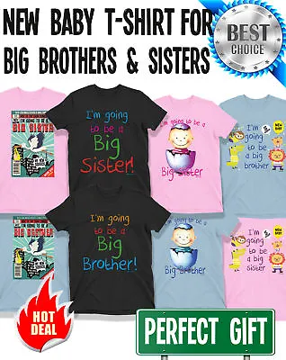 Boys Girls ORGANIC Cotton NEW BABY Brother Or Sister T-Shirts Kids Birthday Gift • £7.99