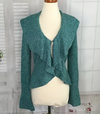 Moda International Cardigan Shrug Sweater S Green Blue Shawl Collar Waterfall • $14.99