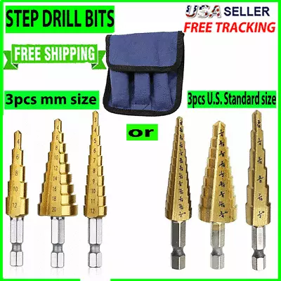 3pcs Titanium Drill Bits Set Step Cone Hole Cutter HSS Large Tool With Pouch  • $7.99